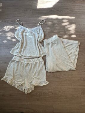 Jaclyn Smith Cream 3-Piece Waffle Knit Sleepwear Set butter yellow